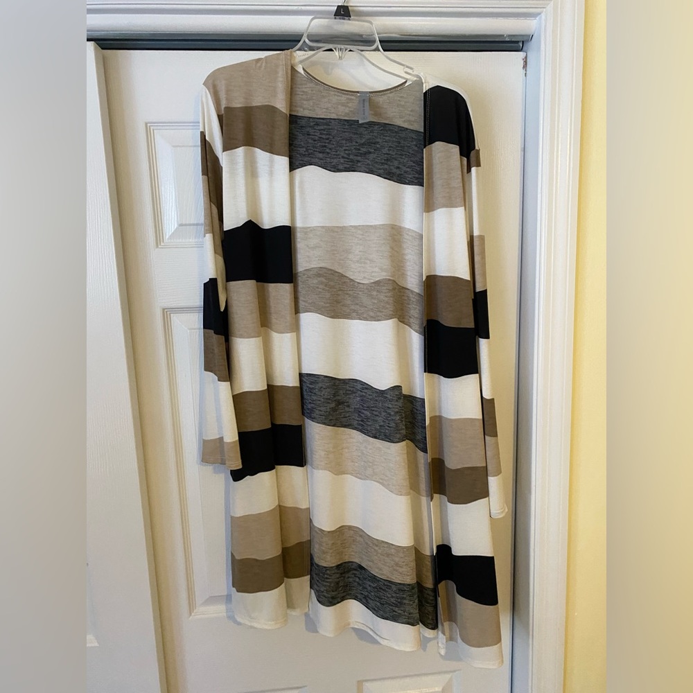 Brown, black and tan long cardigan
